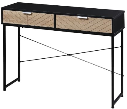 HOMCOM Consolle Moderna con 2 Cassetti, Tavolo per Ingresso in Metallo con Struttura Incrociata, Tavolino per Soggiorno, Nero