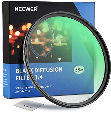 NEEWER 58mm Black Diffusion 1/4 Filtro Difusión Negro Cámara de Efecto Cinematográficos de Ensueño Filtro Ultradelgado con Vidrio Optico HD,30 Capas Recubrimiento Nano Recubrimientos,para Video/Vlog