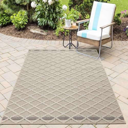 HomebyHome In& Outdoor Teppich Wetterfest, Beige 160x230 cm Teppich Küche, Waschbarer Küchenläufer Flachgewebe Sisaloptik Skandinavisch Design Camping Terasse Balkon Outdoorteppich Garten