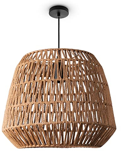 Paco Home Sospensione Soggiorno Boho Lampade A Cesto Rattan Sala Da Pranzo Lampada Carta E27, Tipo di lampada:Luce a sospensione - Tipo 9, Colore:Natura (Ø40cm)