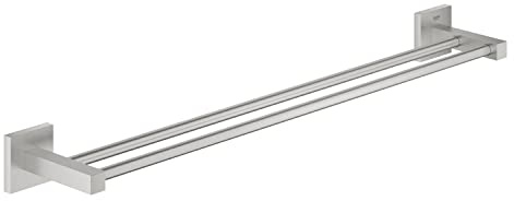 GROHE Start Cube Double Towel Rail – Bathroom Wall Mounted Dual Towel Bar (Metal, Concealed Fastening, Including Screws and Dowels), Size 654 mm, Stainless Steel, 41104DC0