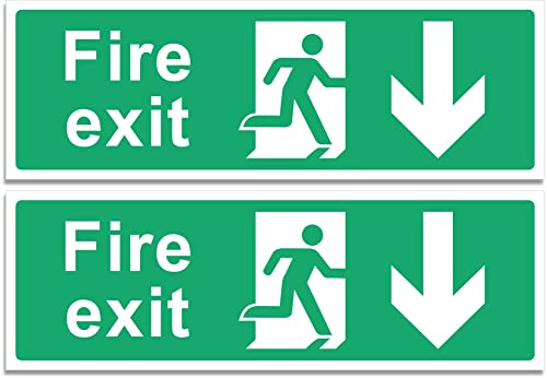 Rubigo – 1/2/4/6 Pack Fire Exit Signs - Down Arrow – Safety Signs - 30x10cm Self Adhesive Vinyl Sticker, Easy Application Fire Door Emergency Exit Signage (2)