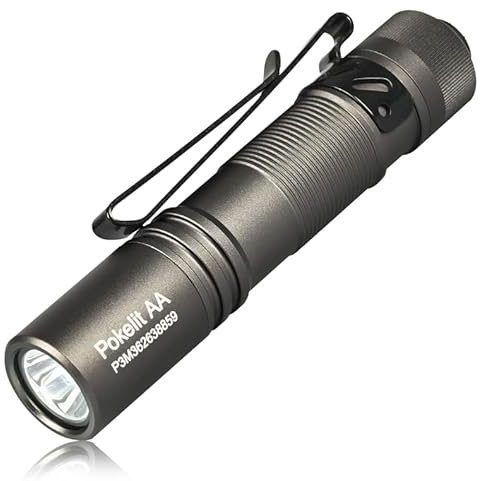 ACEBEAM Pokelit - Linterna AA gris, pequeña, ligera, potente, 1000 lúmenes, AA, atenuación de 3 etapas, 6500 K, IP68 impermeable, hasta 9 días de tiempo de funcionamiento, rendimiento estable, luz LED
