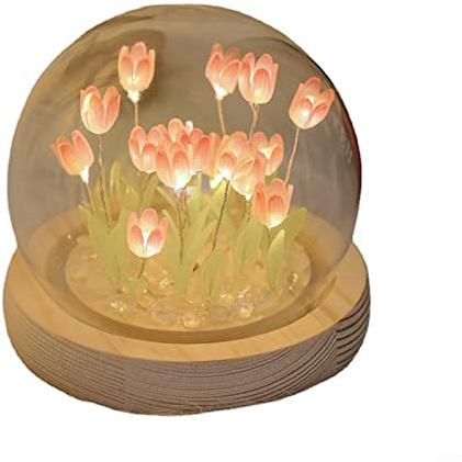 Oniissy Tulpen-Nachtlicht mit Sockel, Simulation Tulpe LED-Tischlichter mit Batterie, Tischlampe Ornamente für Zuhause, Wohnzimmer, Hochzeit, Geschenkidee