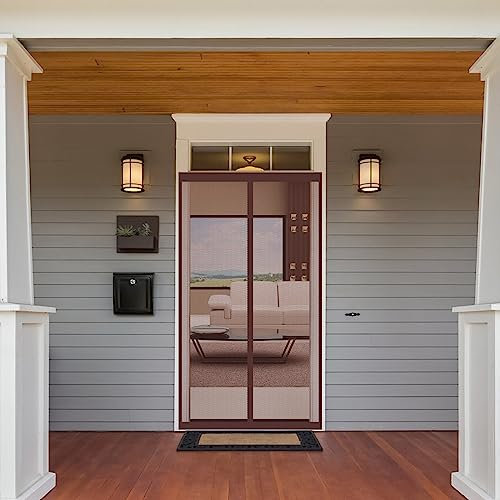 Magnetische Fliegengitter-Tür 275 x 215 cm Fliegenschutz Ohne Bohren komplett aufgebaut Fliegenvorhang Für Balkontür Wohnzimmer Terrassentür, Braun