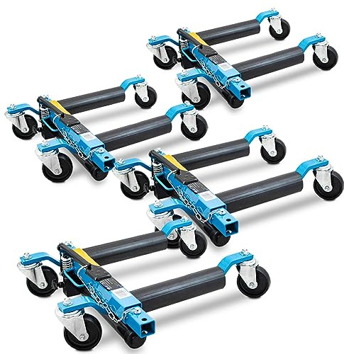 BITUXX 4 Stück PKW Rangierhilfe Rangierheber hydraulisch Wagenheber Auto Rangierroller Rangierheber belastbar bis 680 kg pro Rangierroller (Blau)