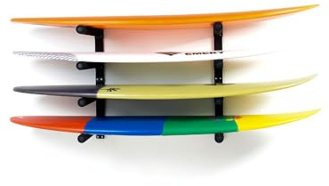 SURF SYSTEM - 4-stufige Wandhalterung für Surfbretter, 4 Ebenen, für Shortboards, Longboards, SUP-Paddelbretter, gepolsterte Arme, einfache Montage, vertikale oder horizontale Installation