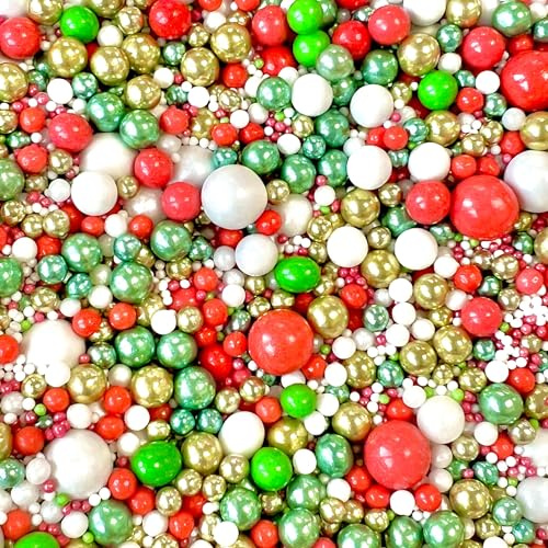 Christmas sprinkles for cakes cupcake edible toppers sprinkle mix blend metallic gold Red white green pearls party decoration baking biscuits cake topper balls Xmas CHRISTMAS CRACKER