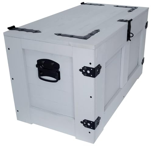 weeco Holztruhe grau Schatztruhe Aufbewahrungsbox. Holzkiste Truhe Couchtisch Beistelltisch Vintage Shabby chic klappbarem Deckel und Stauraum.