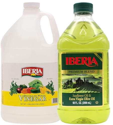 Iberia All Natural Distilled White Vinegar, 1 Gallon - 5% Acidity + Iberia Premium Blend, Sunflower Oil & Extra Virgin Olive Oil, 68 Fl Oz