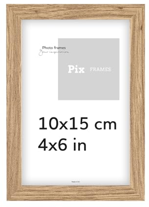 Pix FRAMES Bilderrahmen 10x15 cm - Holz Fotorahmen - Holzbilderrahmen mit Scheiben aus Plexiglas - Bilderrahmen Holz zum Aufhängen - Wooden Picture Frame - Photo Frame zum Aufstellen
