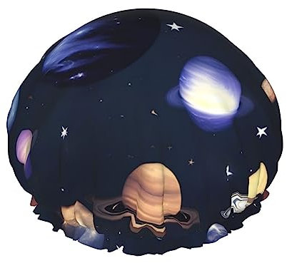 Planètes Étoiles et Voie lactée Imprimé Galaxie Casquette de Douche Réutilisable pour Femmes, Chapeau de Bain Double Couche Imperméable, Casquette de Cheveux de Bain à Séchage Rapide