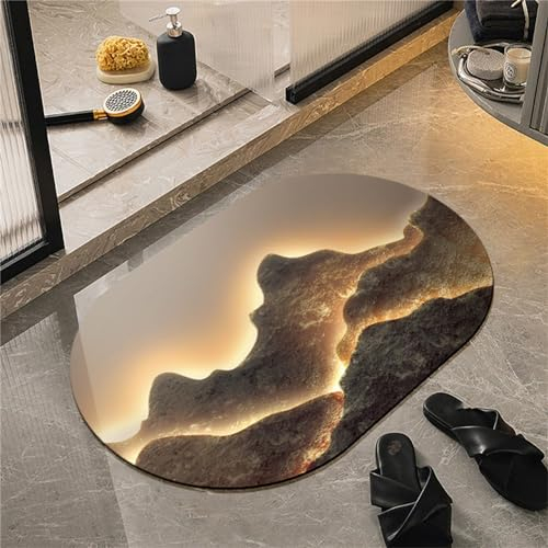 Hinnin Super Absorbierende Badezimmerteppich 60x90cm Schnelltrocknende Badematten Badvorleger, Badematte Stein Duschvorleger rutschfest Saugfähig Bodenmatte, Dusche, Badezimmer, Wc Deko Runde Kugel
