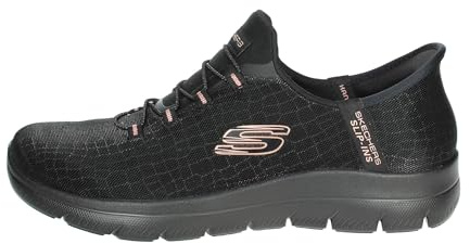Skechers Women's Summits Classy Night Slip-On Sneakers, Black Mesh/Black/Rose Gold Trim, 5.5 UK