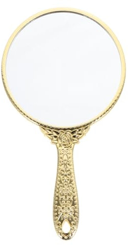 STOBAZA Espejo De Mano Vintage con Mango De Rosa Maquillaje Y Belleza (Redondo Dorado)