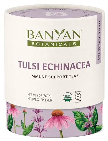 Banyan Botanicals Tulsi Echinacea Tea – Organic Immune Support with Turmeric & Rosehip – Caffeine Free Tea for Healthy Immune Function* – 2 oz. – Non-GMO Sustainably Sourced Herbal Loose Leaf