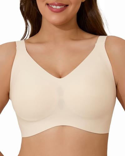 Airsong Minimizer Bras for Women Full Coverage Wireless Plus Size Seamless Bralette with Removable Pads Adjustable Comfort (36D, Nude)