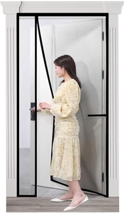 Magnetic Fly Screen Door, 90x260cm Curtains Against Flies Mosquito Magic Tape Fastener Installation Door Mosquito Net Magnet Door for Balcony Door Patio Door Caravan, Black