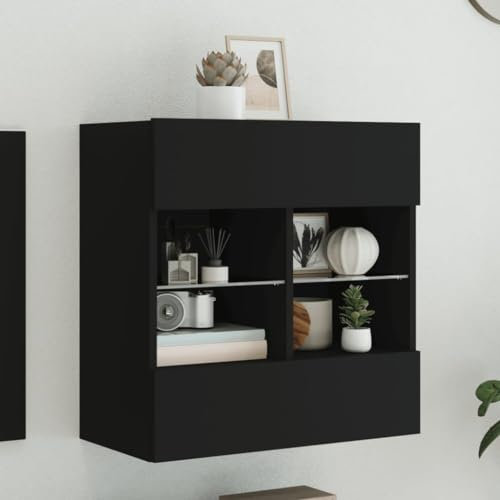 ShCuShan TV-Wandschrank mit LED-Leuchten TV-Boards TV Sideboard Wohnzimmer TV Board HäNgend TV MöBel Schwarz 58,5x30x60,5 cm