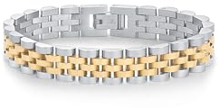 PAVOI 14K Gold Plated Two-Toned Waterproof Watch Strap Chain Bracelet for Women | White Yellow Mixed Metals Stainless Steel Chunky Link Bracelet 7 Inches