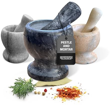 LEDSone Black Pestle And Mortar Spice Herb Crusher, Large Granite Grinder Pastle Tools Durable, Grain Garlic Masher Grinding Bowl Garlic Press Herb Pepper Mixing Pot Kitchen Tool 13.5cm(5.3'')