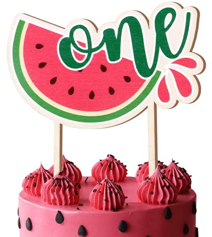 CORNER LACE 1 Piece Watermelon Cake Toppers, Cupcake Picks Decorations for Summer Fruit Theme One Year Old Birthday Party Decorations Supplies