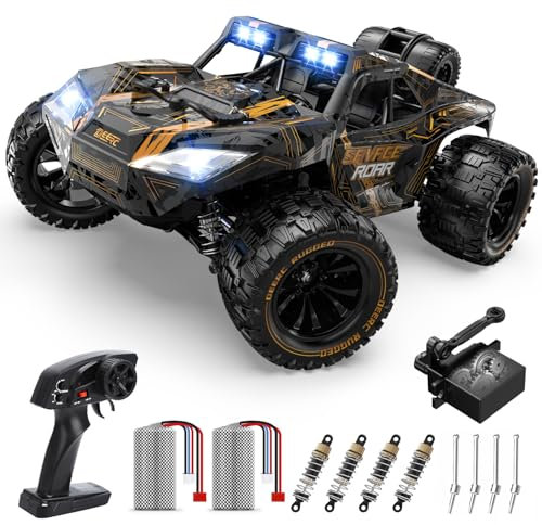 DEERC 1:14 Schnelles Ferngesteuertes Auto, 40 km/h Hochgeschwindigkeits-RC-Truck mit LED-Scheinwerfer für Jungen, Offroad-2,4-GHz-4x4 RC-Geländeauto, Monstertruck-Spielzeug, 2 Batterien