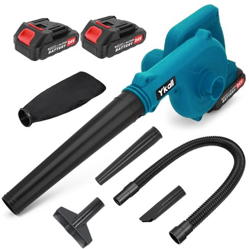 Cordless Leaf Blower 24V with 2 Batteries & Charger, 2-in-1 Electric Leaf Blower & Vacuum for Lawn Care, Patio, Garage Cleaning, Dust & Snow Removal, Pet Hair Blower