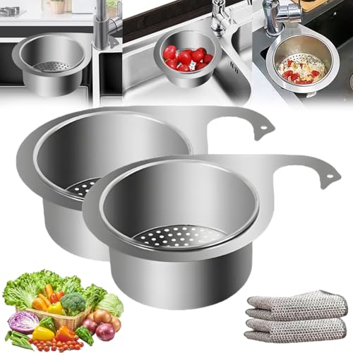 Stainless Steel Swan Sink Strainer Basket, Swan Drain Basket for Kitchen Sink, Side Kitchen Sink Swan Drain Strainer Basket Corner, Multifunctional Drain Basket for Fruit, Vegetable (2pcs)