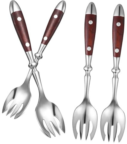 BELLIFFY 4piezas Cucharas y Tenedores Inoxidable Para Ensalada Postre Reutilizables