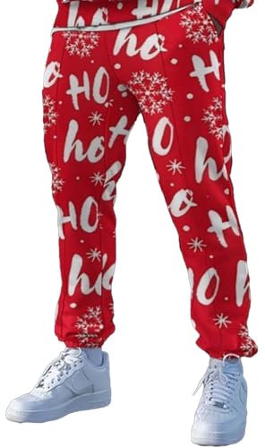 Foweknow Chino Hose Herren 2024 Weihnachts Druck Frezeithosen Breite Lustige Party Kostüm Lässige Sport Fitness Langhose Sporthose Yogahose Jogginghose Sweatpants Gym Trainings Laufhose