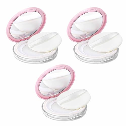 3 Stück Leerer Loser Pulverkasten, Leere Foundation-Puffbox, Leere Nachfüllbare Pulver Puff Box, Wiederverwendbares Puderquaste-Etui, mit Puderquaste und Spiegel für Make-up für Frauen und Mädchen