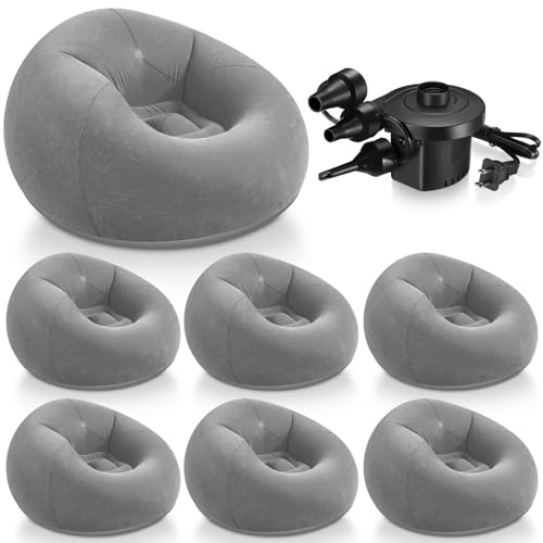 Realspring 6 9 12 Pcs Inflatable Bean Bag Chairs for Adults with Electric Air Pump, Blow up Couch Folding Portable Inflatable Couch Lazy Sofa for Outdoor Movie Night Camping(Gray,6 Pcs)