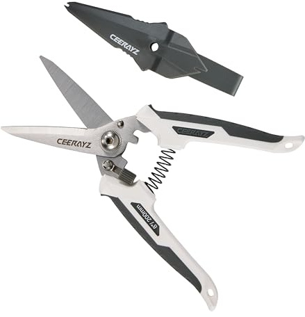 CEERAYZ 20 cm sax för alla ändamål, kraftig sax, trädgårdssaxar, sax för gör-det-själv-projekt, kontor, produktionslinjer, beskärning med skyddande mantel (vit/grå)