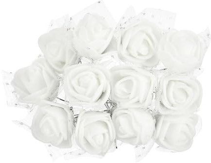 PATIKIL Teste Fiori Artificiali Mini Rosa 0.98, 144Pz Bulk Stelo Schiuma Rose Finte con Garza per Bouquet da Sposa Boutonniere Decorazioni per Torte Artigianato Casa Festa, Bianco