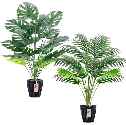 Der Rose 28'' Fake Palm Tree Large Artificial Palm Plants Outdoor for Home Living Room Porch Balcony Garden Decor Indoor (Black Pot)