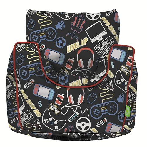 BeanLazy ® 100% Cotton Small Black Retro Gaming Esports Bean Bag Chair with Filling