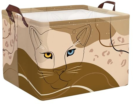 HUUMONSS Leopard Print Storage Basket Collapsible Clothes Laundry Hamper Large Boho Geometric Woman Lady Gift Box Bin for Bedroom, Brown, 36L
