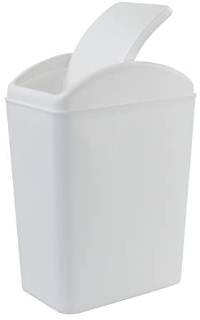 Tyminin 20 Liter Plastic Swing Top Trash Can, Slim Garbage Bin with Swing Lid, White