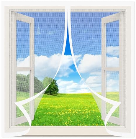 Moustiquaire de Fenêtre 86 x 110 cm Moustiquaire de Balcon Protection Anti-Moustiques Magic Tape pour Porte Fenêtre Porte de Balcon Camping-Car, Blanc