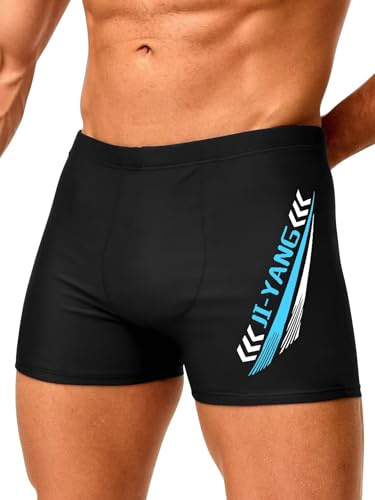 Sexy Code 1701 Men's Swimming Trunks Shorts Quick Dry Beach Board Shorts Swimwear Boxers with Drawstring Stretchy Swimsuit Bottom(X026+R1218,Black,L)