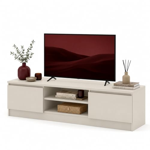 Homlando TV Lowboard 59 x 15.7 x 15.2 Inch - Modern TV Cabinet without Handles - 2 Doors & 2 Open Compartments - TV Lowboard for Living Room (Cashmere)