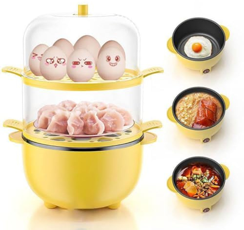 GYKOZY Egg Cooker Double Layer Egg Boiler Steamer - Small Space Electric Egg Boiling Machine for Dorms - Automatic Egg Breaker and Steamer Breakfast Maker for Students