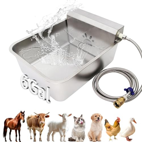 6 Gal Automatic Large Dog Water Dispenser Livestock Water Trough Stainless Steel Waterer Feeder Outdoor Automatic Pet Water Bowl Large Auto Dog Waterer for Big Dogs Cats Chicken Livestock