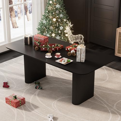 RGZ Modern 71 Black Oval Dining Table for 4-6 People, Rectangular Kitchen Table Easy to Assemble Accent Oval Dining Room Table with Ripple Legs for Dining Room, Kitchen, Home, Meeting Room