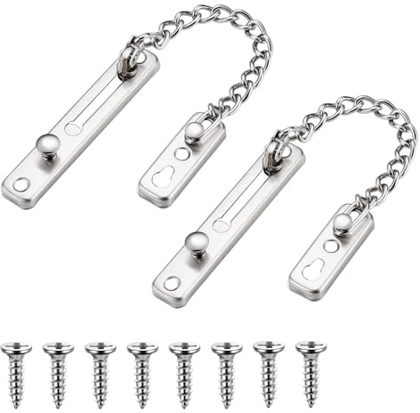 2 Pièces Chaîne de Porte de Sécurité, Chaîne de Porte en Acier Inoxydable, Limiteur de Porte Étroit Verrou de Porte Anti-Vol à Ressort pour la maison, l'hôtel, les portes et fenêtres (argent)