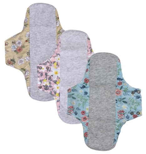 Compresas Reutilizables para Menstruación, 3 Piezas Almohadillas de Algodón Reutilizables, Compresas de Noche Lavables para Flujo Menstrual Abundante, Juego de Compresas Grandes