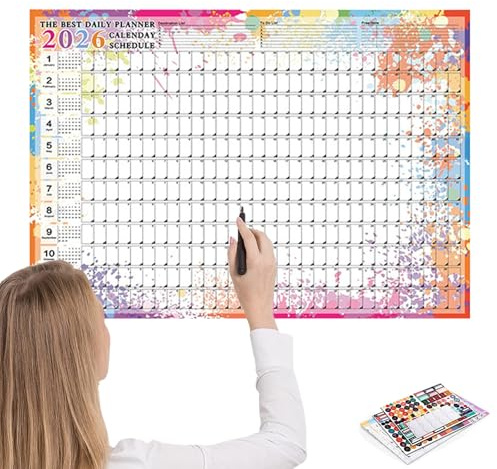 keloppasit Calendario de pared 2026 de 12 meses, calendario grande 2026, decoración de pared, agenda diaria, póster para estudiantes, familia, hogar, escuela, Navidad, aula, profesor, universidad, Año
