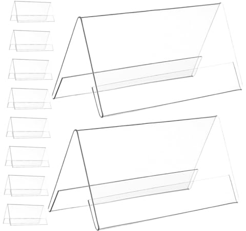 Mikikit 10 pièces Présentoir de Table Transparent Acrylique Support de Plaque Bureau Porte-noms Double Face Antidérapant pour Bureau Réunion Magasin et Restaurant