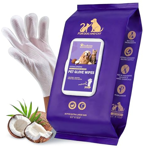 PawBubble Pet Wipes, Cleaning Glove Wipes for Dogs & Cats Hypoallergenic, Lick-Safe, Full-Body Grooming & Deodorizing Wipes for Daily Care, Home & Outdoor Use (20 Counts)